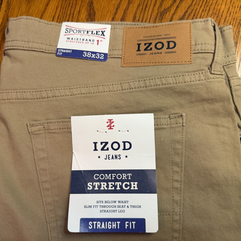 Izod Men’s Size‎ 38x32 khaki Slim Fit Jeans NWT